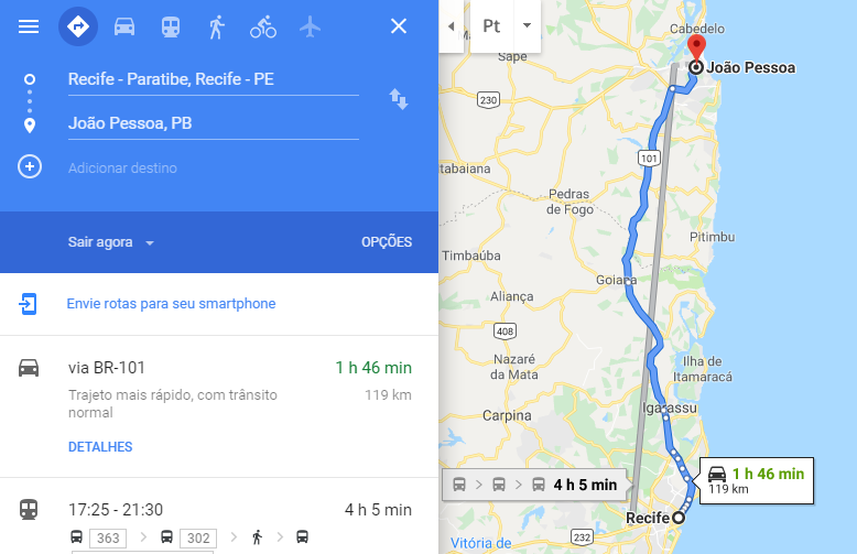 Distância entre Recife e João Pessoa